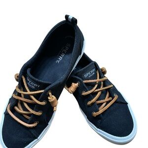 Sperry Black Canvas Sneakers with Tan Laces